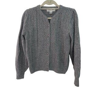 Casual Corner Womens Lambswool Angora Cardigan Size Small Vintage Pearl Gray